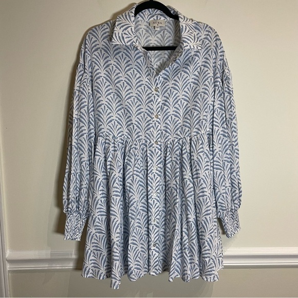 Aura Sky Blue THIS IS YOUR SIGN SKY BLUE PRINT BUTTON FRONT MINI DRESS Medium - Picture 5 of 9